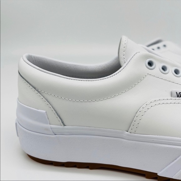 vans era stacked leather white platform shoes